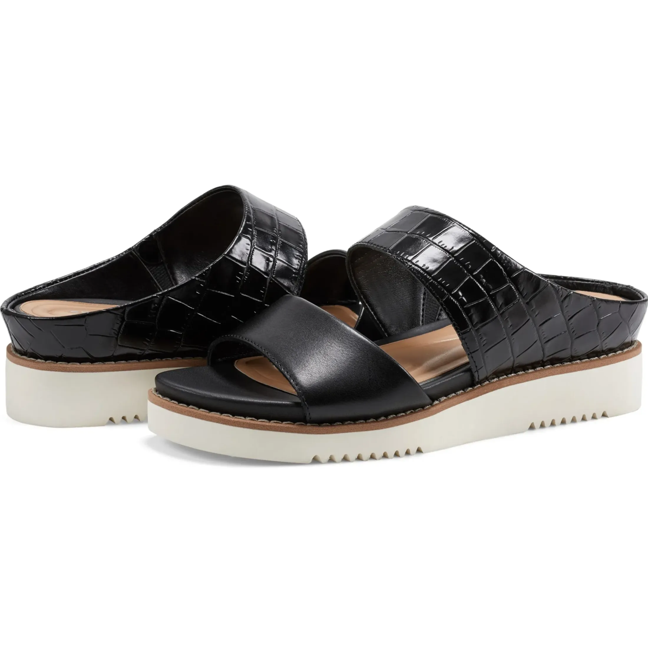 Casual|Sandals>Easy Spirit Wilma Slip On Sandals Black Croco Print